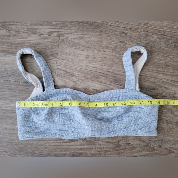 Gaala Paris Tweed Blue Bustier Cropped Bra Tank Top Button Back Dainty Chic 40 S - Picture 11 of 13